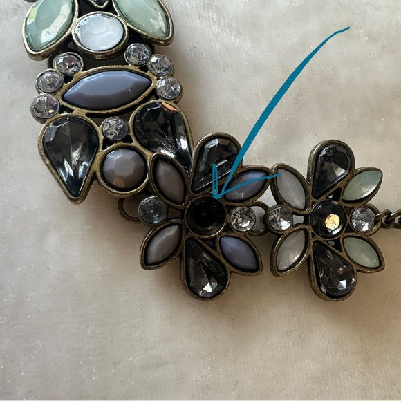 Gemstone Statement Necklace Reversible Gold Metal Chocker - Picture 13 of 13